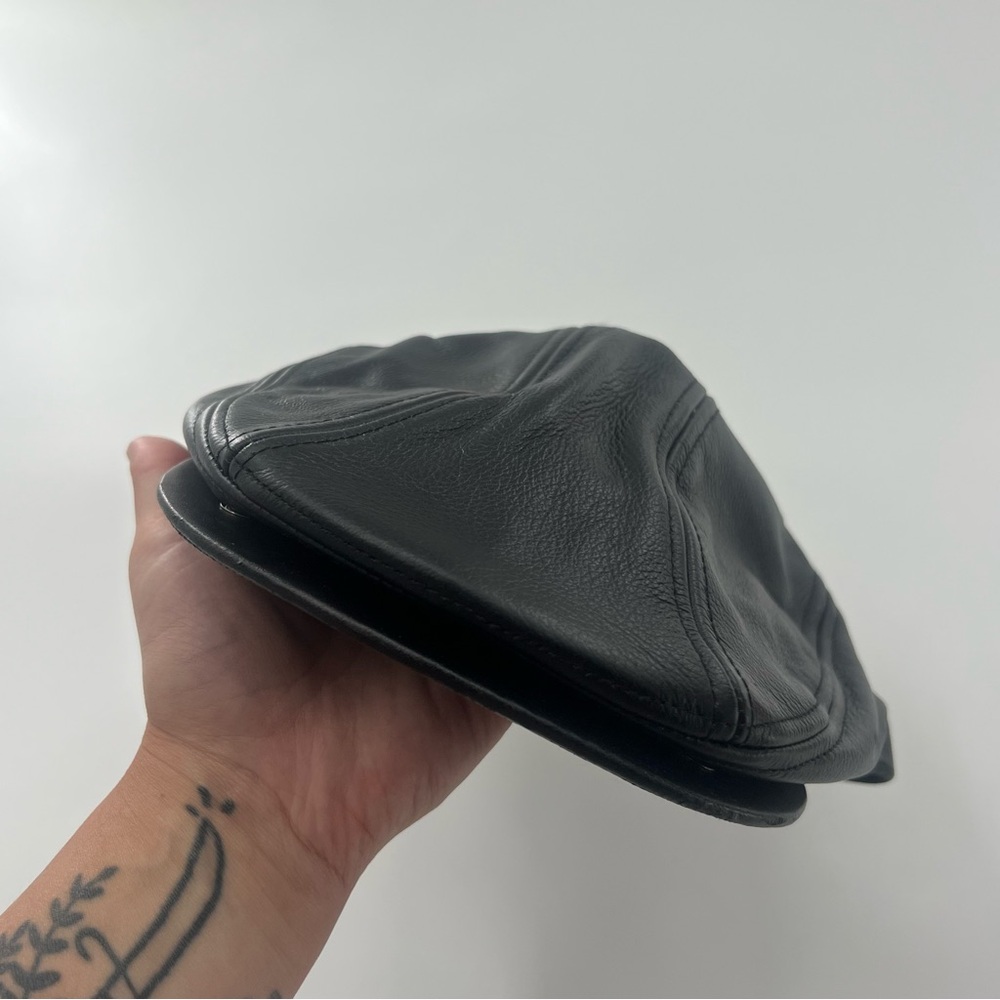 KBETHOS Vintage Genuine Leather Hat Black Small/Medium Biker Motorcycle Made USA